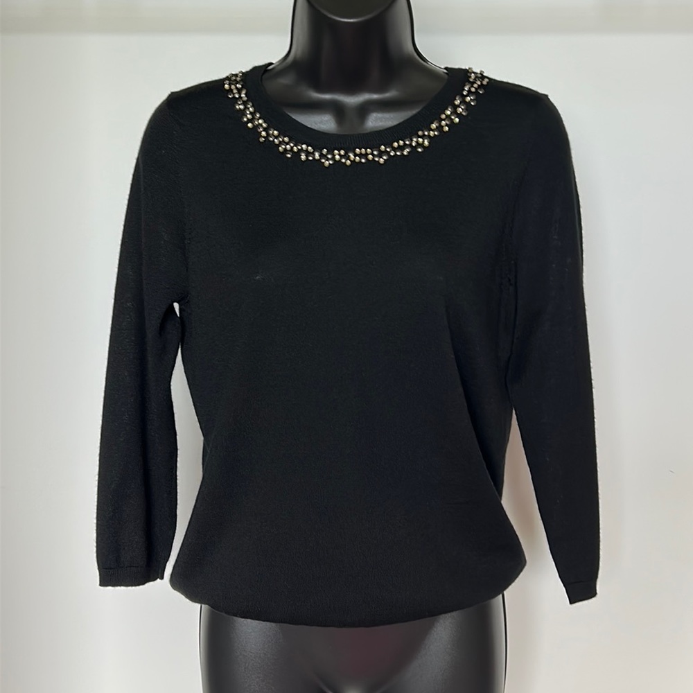 Embellished Crewneck Black Women's Sweater